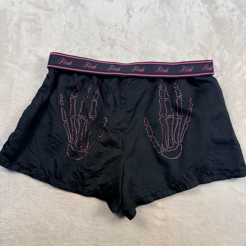 Victoria’s Secret PINK Y2K Rhinestone Skeleton Hands Sleep Shorts Size M - Picture 1 of 8